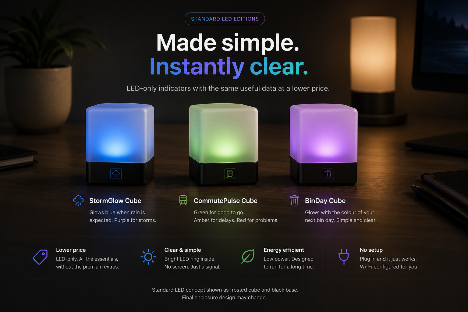 TinySignals Standard LED Edition — frosted cube with black base